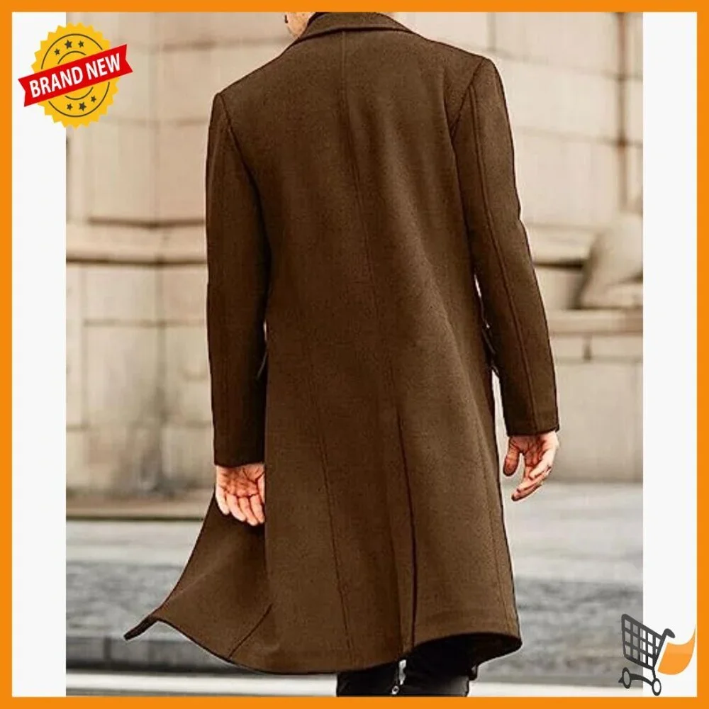 Slim Fit Trench Coat Overcoat Long Jacket Polyester Spandex Business Casual